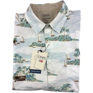 Chaps Men's Collared Button Down Short Sleeve Shirt XL Island Sailboat Linen NWT